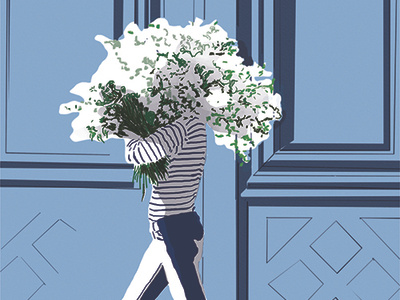 Femme Fleur dosol streetstyle dorasolna flowers woman portrait monochrome springtime print blue photoshop drawing illustration
