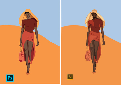illustrator vs photoshop editorial illustration fashion illustration illustrator orange photoshop sand sketches warm colors woman illustration