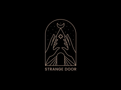 Strange Door app art artwork black design door flat hand icon illustration lineart logo moon mystic stars symbol web website