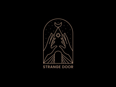 Strange Door app art artwork black design door flat hand icon illustration lineart logo moon mystic stars symbol web website