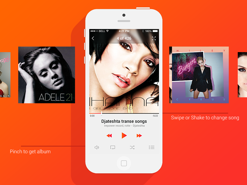 Music player for iOS 7 ios 7 music player cool design orange music album mucis app repeat music icons player glossy play