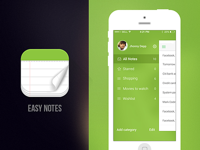 Easy Notes - iOS App app design creative easy notes flat free app green icon design innorriors ios app new new app notes