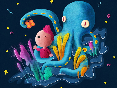 Octopus art boy brushes color doodle illustration illustration art octopus painting photoshop photoshop art texture