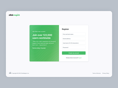 ClickMagick - Login & Registration login onboarding redesign registration saas sign in sing up startup tracking ui ux web app web design