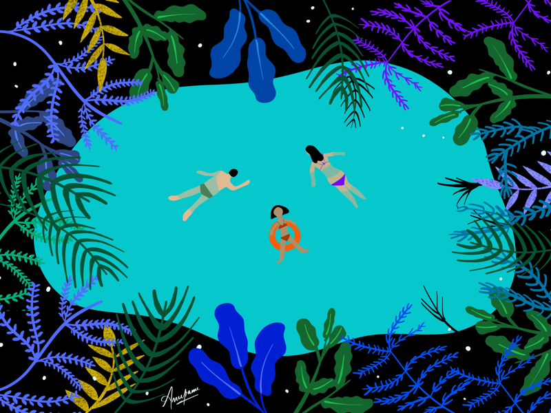 Illustration : Swimming with Nature procreate ipadpro vector flat ui ux graphic artist painting design illustrator illustration