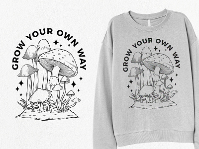 Grow Your Own Way branding fungi graphic design hand drawn illustration line art mushroom t shirt design