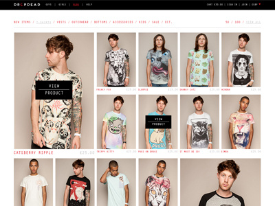 Drop Dead Clothing Product Page clothing drop dead responsive website
