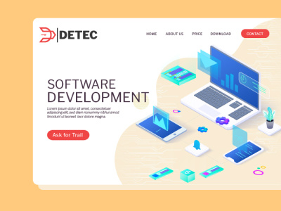 Landing page for detec software company app branding design illustration logo typography ui ux vector web