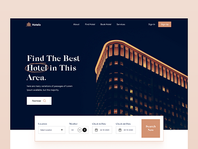 Search Hotel website homepage design design find hotel hero section hotel landingpage psd template search hotel typography ui ui design ux design website