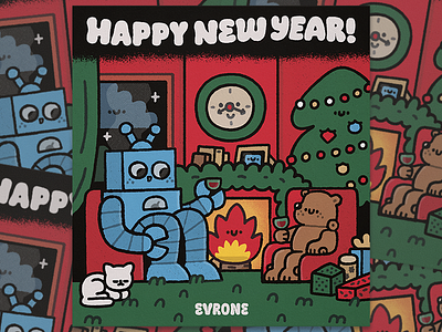 Happy New Year! branding cute design doodle evrone happy hny illustration kawaii new year postcard poster art vine