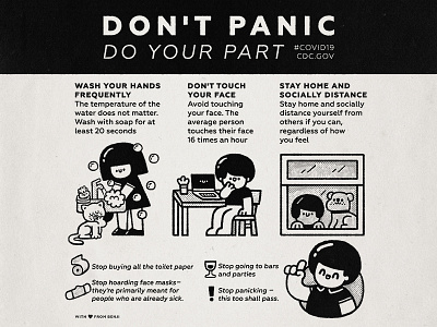 Dont Panic bw cartoon cute doodle illustration instructions japanese kawaii pandemic panic smile stay home