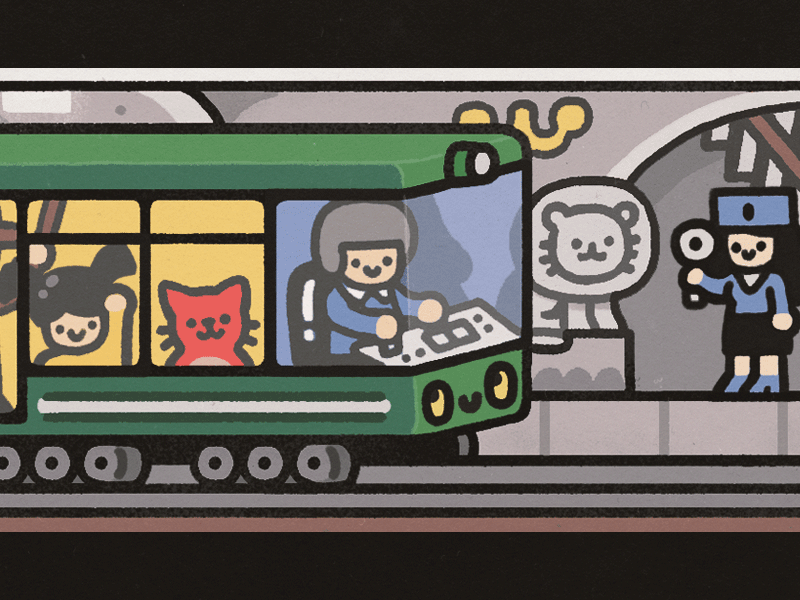 Train animation animation after effects art cartoon cat cute design doodle illustration japanese kawaii metro metroid train