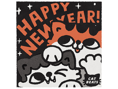 Happy new year! catbeat cats character cute doodle fun happy new year happy new year 2021 hny illustration japanese kawaii lettering smile typogaphy