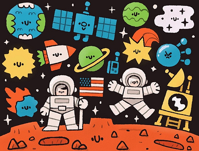 The Martians astronauts black hole cosmonaut cosmos cute doodle earth fun illustration japanese kawaii mars martians roket stars