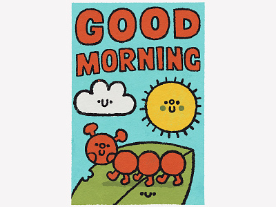 Good morning children book illustration childrens illustration cute doodle fun illustration japanese kawaii lettering morning sky summer sun sunset typography