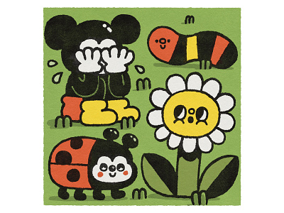 Mickey Mouse is sad cute disney disneyland doodle flower flower illustration flowers illustration kawaii ladybug ladybugs mickey mouse popart sad smile worm
