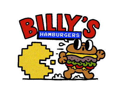 Billy's Hamburgers Odessa (pac-man) 8bit cute design doodle fun graphic design illustration japanese kawaii logo pacman sticker