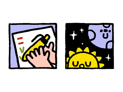 Illustrations for an article about migraine cartoon cute design doodle fat fun hand illustration japanese kawaii logo moon sun