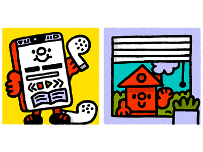 Audiobook on iPhone and the house in the window audiobook cartoon cute doodle fun home illustration iphone japanese kawaii tinkoff window