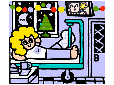 New Year in the hospital cartoon cat cute design doodle fun hny hospital illustration japanese kawaii night ui