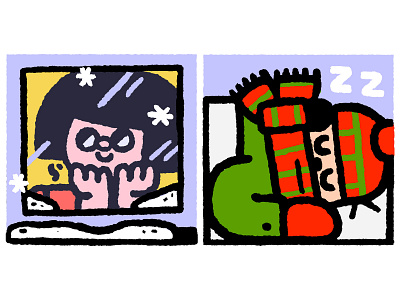 HNY illustrations for Tinkoff journal cartoon cute design doodle fun girl hny illustration japanese kawaii sleep snow tinkoff winter