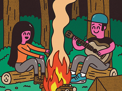 Hike art dog fire forest guitar hike illustration love people song summer tent