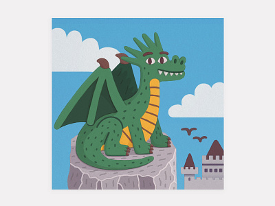 Dragon castle childrens illustration clouds commercial illustrator dragon illustration rock sky