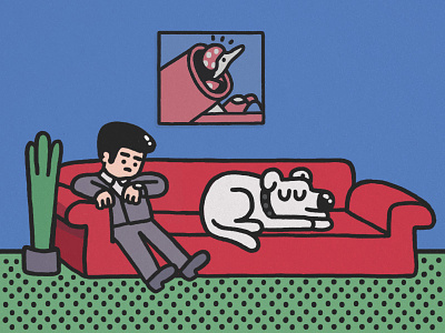 Interior 2 cartoon dog doodle illustration linedraw man parra picture pop art room sofa time