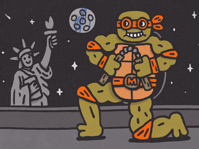 Michelangelo cartoon comics doodle illustration michelangelo new york city ninja ninja turtle nunchuck statue of liberty