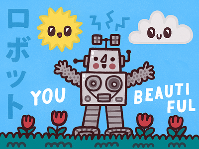 Robot beautiful childrens doodle happy illusration japanese kawaii love robot