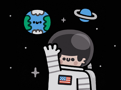 Neil Armstrong art cartoon cute doodle earth fun happy illustration japan japanese kawaii moon smile space stars usa