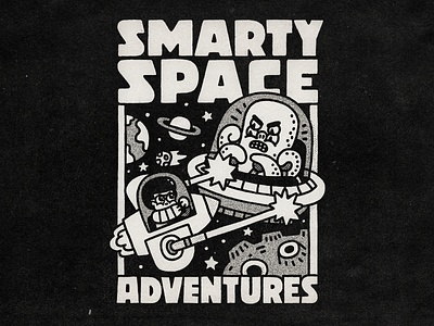 Smarty Space Adventure alien childrens illustration illustration lasers lettering moon print saturn space star wars t-shirt design ufo