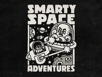 Smarty Space Adventure alien childrens illustration illustration lasers lettering moon print saturn space star wars t shirt design ufo