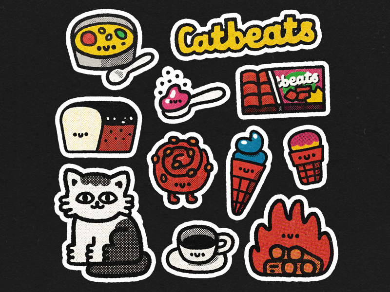CatBeats Stickers fun distressed vector cute design stickers happy japanese smile kawaii illustration