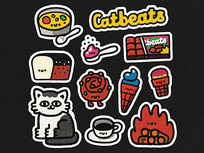 CatBeats Stickers cute design distressed fun happy illustration japanese kawaii smile stickers vector