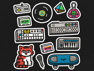 Dribbble2 cat character cute doodle happy illustration japan japanese kawaii sticker stickers tamagotchi