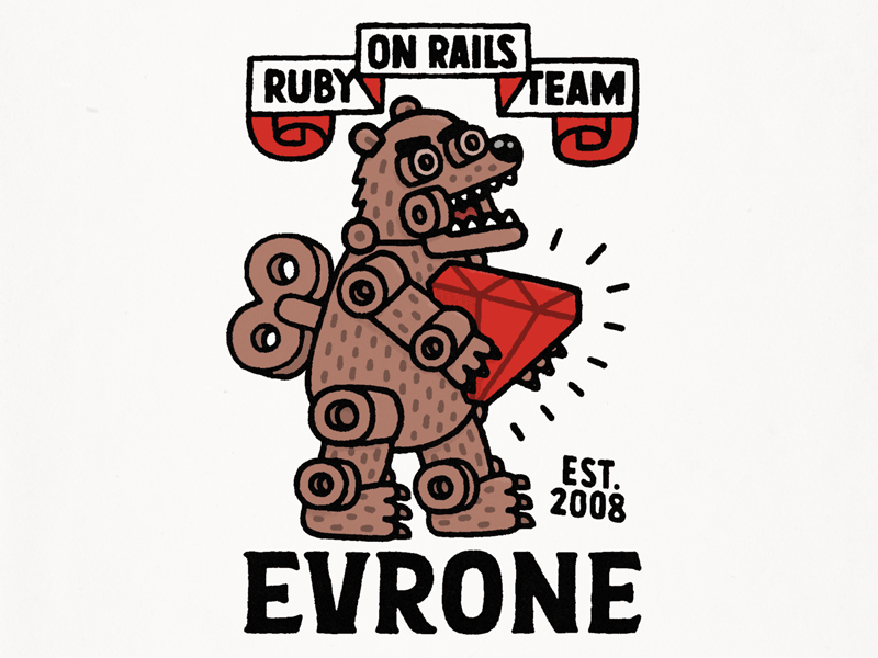 Evrone - Ruby on rails team bear evrone illustration mechanic ruby ruby on rails t-shirt design