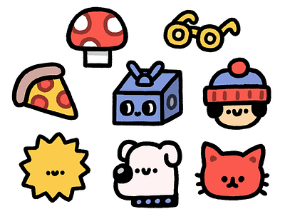 Stickers for chevostik.ru boy cat character cute dog doodle fun happy illustration japanese kawaii pizza robot smile stickers sun