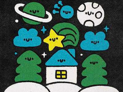 Happy new year cute fun hny homepage illustration japan japanese kawaii moon night saturn sky smile stars winter