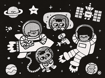 Cosmos astronaut boys bw cartoon cats cosmonaut cosmos cute illustration japanese kawaii nasa planet space spaceman stars