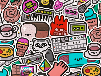Catbeats stickers art cute doodle fun happy illustration japanese kawaii smile stickerbomb stickermule stickers