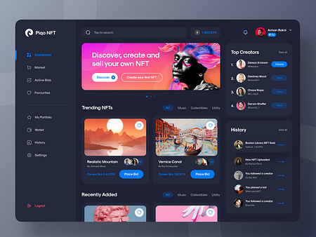 NFT Marketplace Dashboard Dark by Emmanuel Edokpa for Piqo Studio on ...