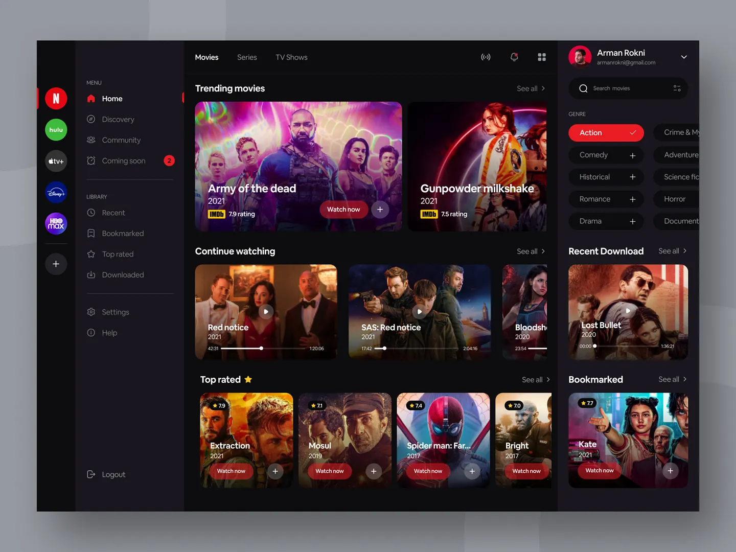 Sleek Movie Website Dashboard Design for Enhanced User Experience