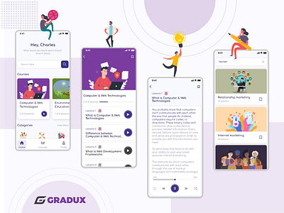 Gradux Education App animation app app design design education education app education website flat design illustraion ios design trending ui uiux ux video