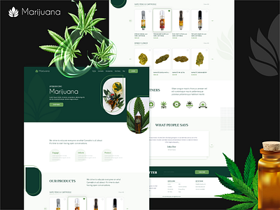 Marijuana Landing Page branding design flat design green illustration landing page leaves logo marijuana smoker smoking uiux vector webdesign website