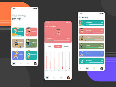 Activity Tracker App UI app app design design fitness fitness app flat design gym gym app gym logo illustration ui ux vector