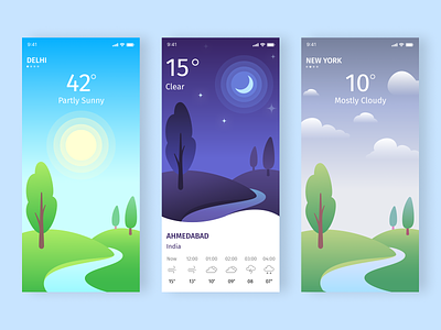 Weather App UI app app design design flat design icon ios design moon sun trending ui uiux ux weather weather app