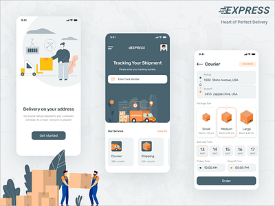 Express Courier Service app app design branding courier courier service delivery app design express flat design trending ui uiux