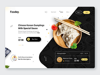 Foodey web UI branding design flat design food illustration food landing page foody logo trending ui uiux vector web layout webpage design