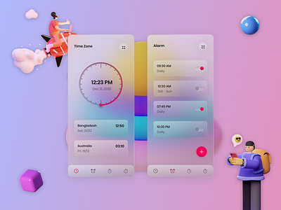 Glass Morphism | Alarm Clock App 3d art alarm clock app design branding clock app design designs flat design freebie freelance glassmorphism icon illustration landing page trending trending ui uiux vector